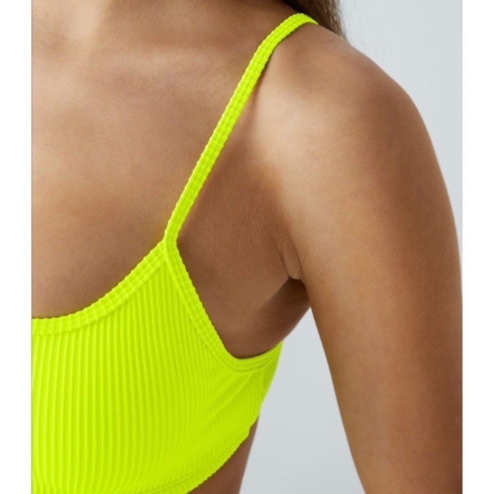 Halara NWOT Ribbed Bikini Swimsuit Top Neon Yellow Green Size Large Swim - Picture 6 of 11